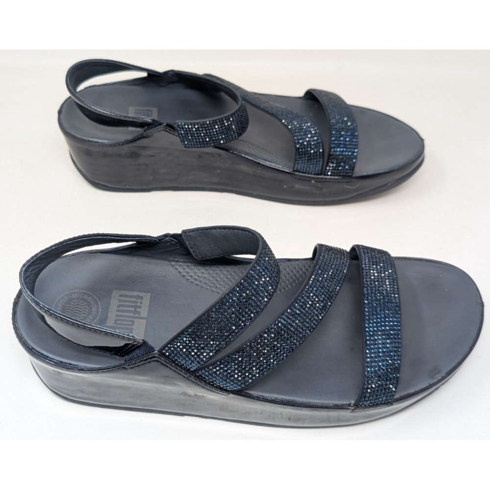FitFlop Sandals Women's Size‎ 8 Crystall Z-Strap Blue Rhinestone Strappy Vintage